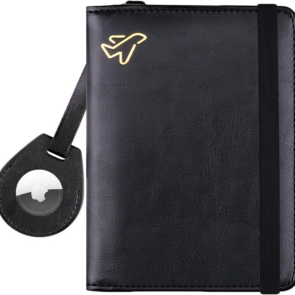 Airtag Passport Holder, Pu Leather Airtag Wallet Rfid Blocking Passport Cover Tr
